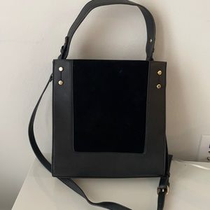 Black suede and faux leather purse